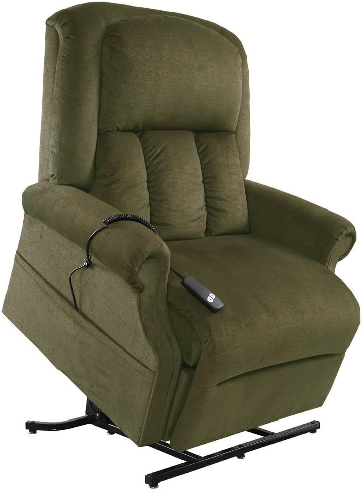 Mega Motion Easy Comfort Superior 3 Position Heavy Duty Big Lift Chair 500 lb Capacity Chaise Lounge Recliner - Forest Green Fabric - White Glove Inside Delivery and Setup