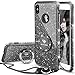 OCYCLONE iPhone Xs Case, iPhone X Case, Cute Glitter Bling Diamond Rhinestone Bumper with Ring Grip Kickstand Protective Thin Girly Pink iPhone Xs Case/iPhone X Case for Women Girl - Black