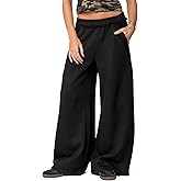 HeSaYep Womens Fleece Lined Sweatpants Wide Leg Baggy Thermal Lounge Pants Raw Hem Elastic Waist Oversized Sweat Pants