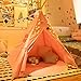 JoyNote Kids Teepee Tent Indoor Outdoor Children Indian Play Tent 4 Wooden Poles Canvas Tipi with Cotton Mat, Carry Bag, Decorations Star Stickers & Flag (Pink)