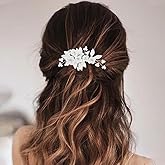 Banatra Flower Wedding Hair Comb Silver Leaf Hair Piece Pearl Bridal Hair Accessories for Women and Girls (Silver)