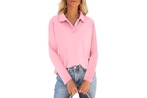 PGANDS Womens Collared Polo Shirts Long Sleeve V Neck Button Down Casual Athletic Tops Golf Sport Tee