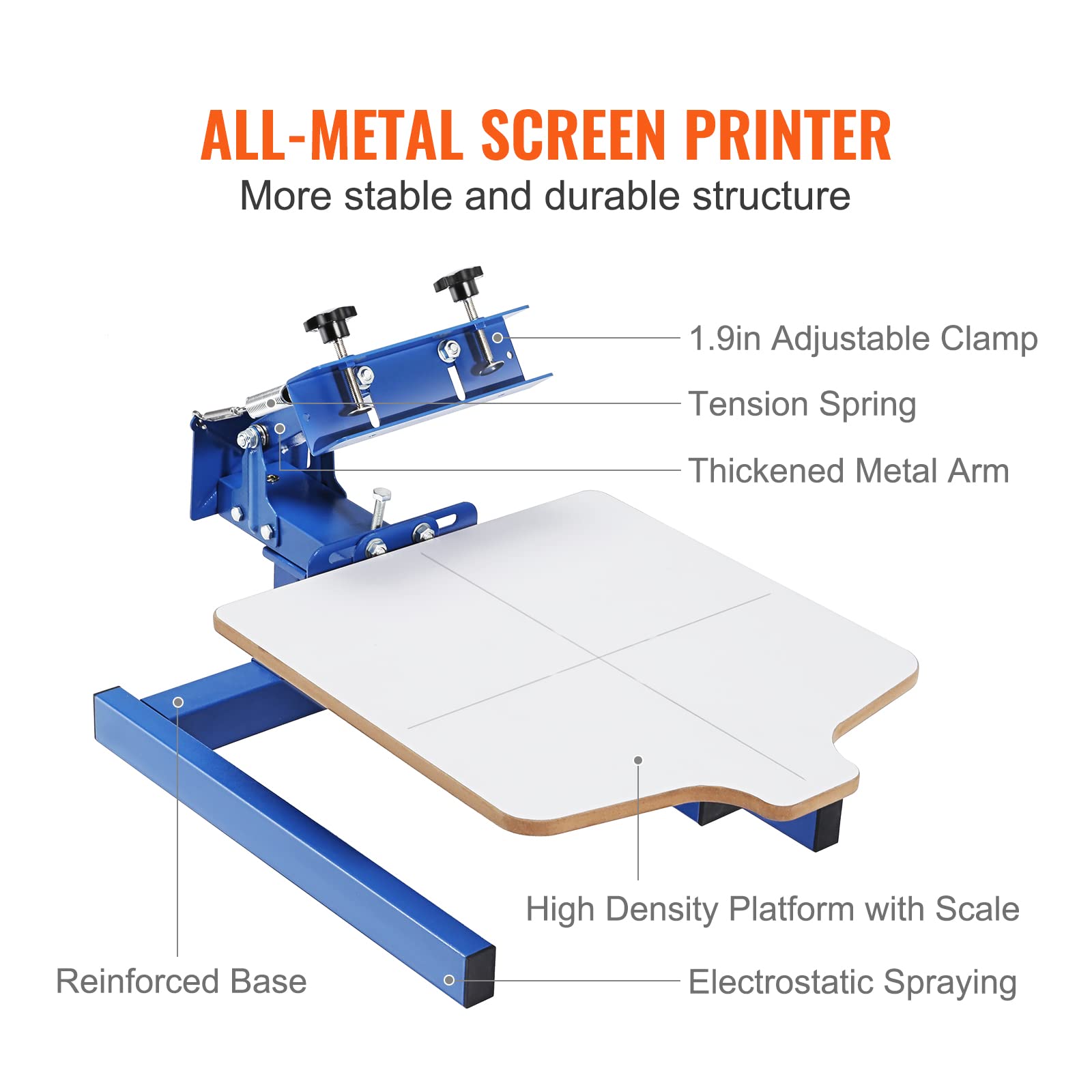 VEVOR Screen Printing Machine, 1 Color 1 Station Silk Screen Printing Press, 21.2x17.7in / 54x45cm Screen Printing Press, Double-Layer Positioning Pallet, Adjustable Tension for T-Shirt DIY Printing