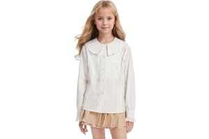 BARRY BANNY Girls White Dress Shirt Button-Down Blouse Kids School Uniform Elegant Lace Decorated with Large Lapel size6-16years