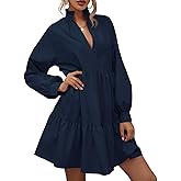 Fall Dresses for Women 2026 Blue Dress for Women Low Neck Ruffle Tiered Swing Mini Dress Womens Dresses Fall Dresses