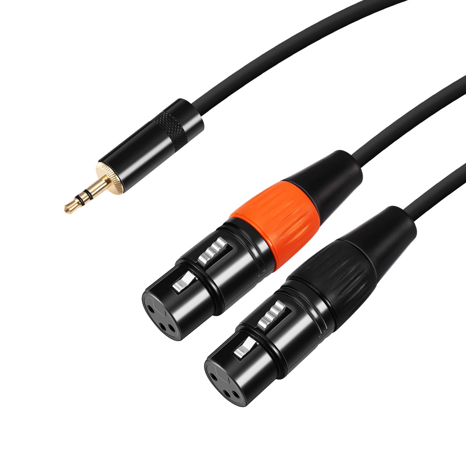 Devinal 1/8 inch TRS to Dual XLR Female Y-Adapter Cable, 3.5mm Mini Jack Stereo Male to 2 XLR Female Interconnect Breakout Y Patch Cable Cord 6 Feet (1.8 Meters)
