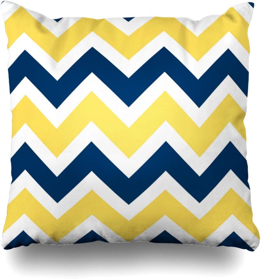Throw Pillow Covers Navy Blue And Yellow Chevron Zigzag Pattern Pillowslip Square Size 18 X 18 Inches Cushion Cases Pillowcases 16" X 16"（IN）
