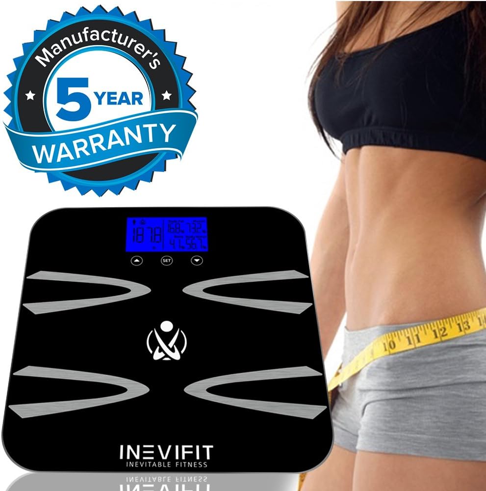 INEVIFIT Body-Analyzer Scale, Highly Accurate Digital Bathroom Body Composition Analyzer, Measures Weight, Body Fat, Water, Muscle, BMI, Visceral Levels & Bone Mass for 10 Users. 5-Year Warranty: Health & Personal Care