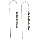 GemInspire Sterling Silver Threader Earrings with Real Gemstone Beads - Elegant Pull-Through Design for Women, Dangling Western Earrings, Long and Short Adjustable Earring