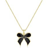 YUJIE Black Bow Necklace for Women Gold Plated Adjustable Chain Stylish Enamel Bow Pendant Fashion Jewelry