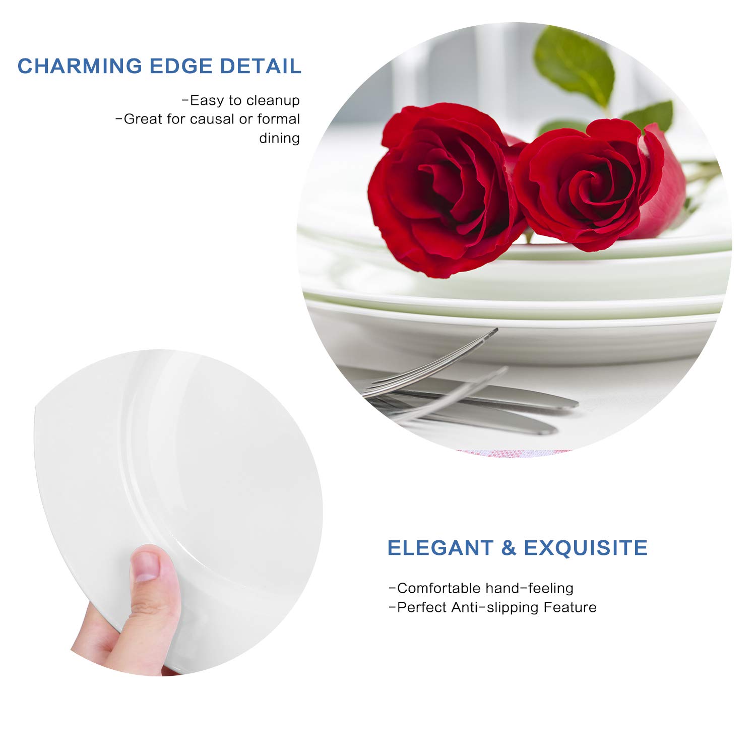 Alt-Gt 7.5 inch Porcelain Dinner Plates Set of 6,Breakfast Lunch Dinner Plates for Bread,Pasta,Dessert,Salad,Sandwiches,White