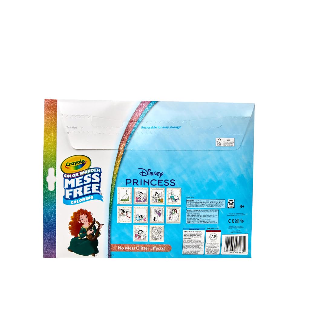Crayola Color Wonder Disney Princess Glitter Coloring Pages & Mess Free Markers, Coloring Set, Gift for Toddlers 3 & Up