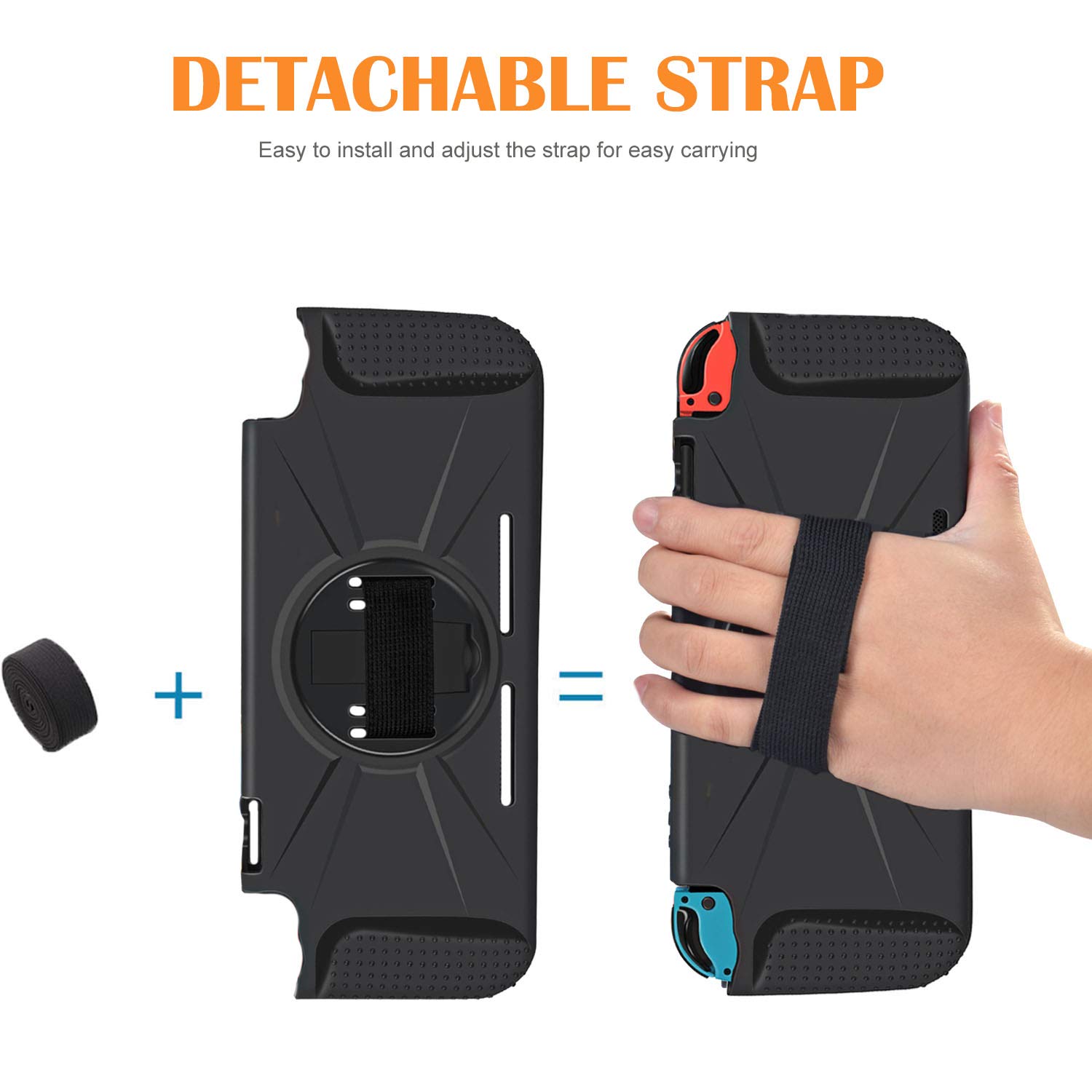 ElephantStory Hülle für Nintendo Switch, TPU Schutzhülle Case für Nintendo Switch Zubehör mit Schutzfolie mit Stoßdämpfung Anti-Scratch Weicher Schwerlast Cover mit Ständer (Schwarz