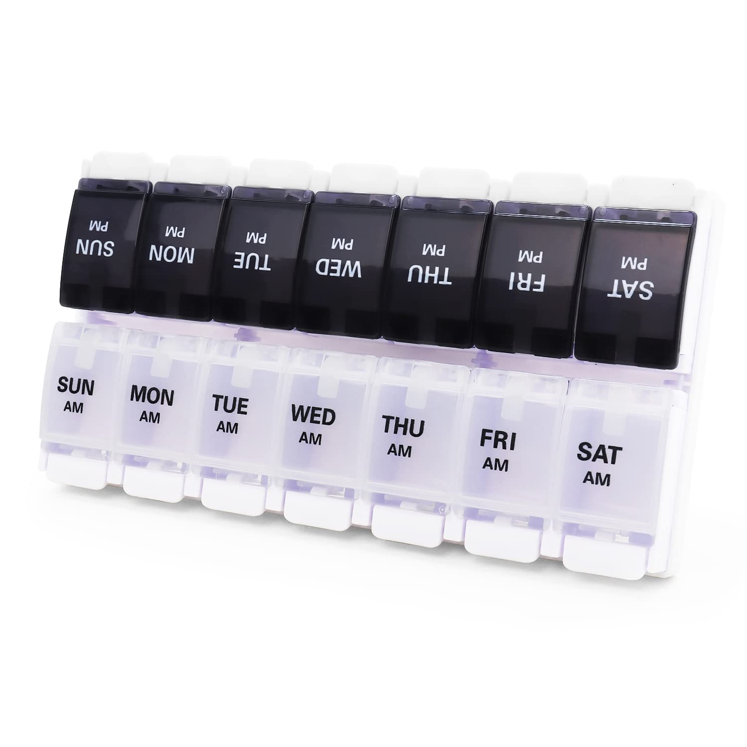 Photo 1 of Large Pill Boxes and Organizer 2 Times a Day, MOLN HYMY 7 Day AM PM Pill Case, 14 Compartments Pill Dispenser to Hold Big Vitamin Supplements Fish Oil (Black+White)