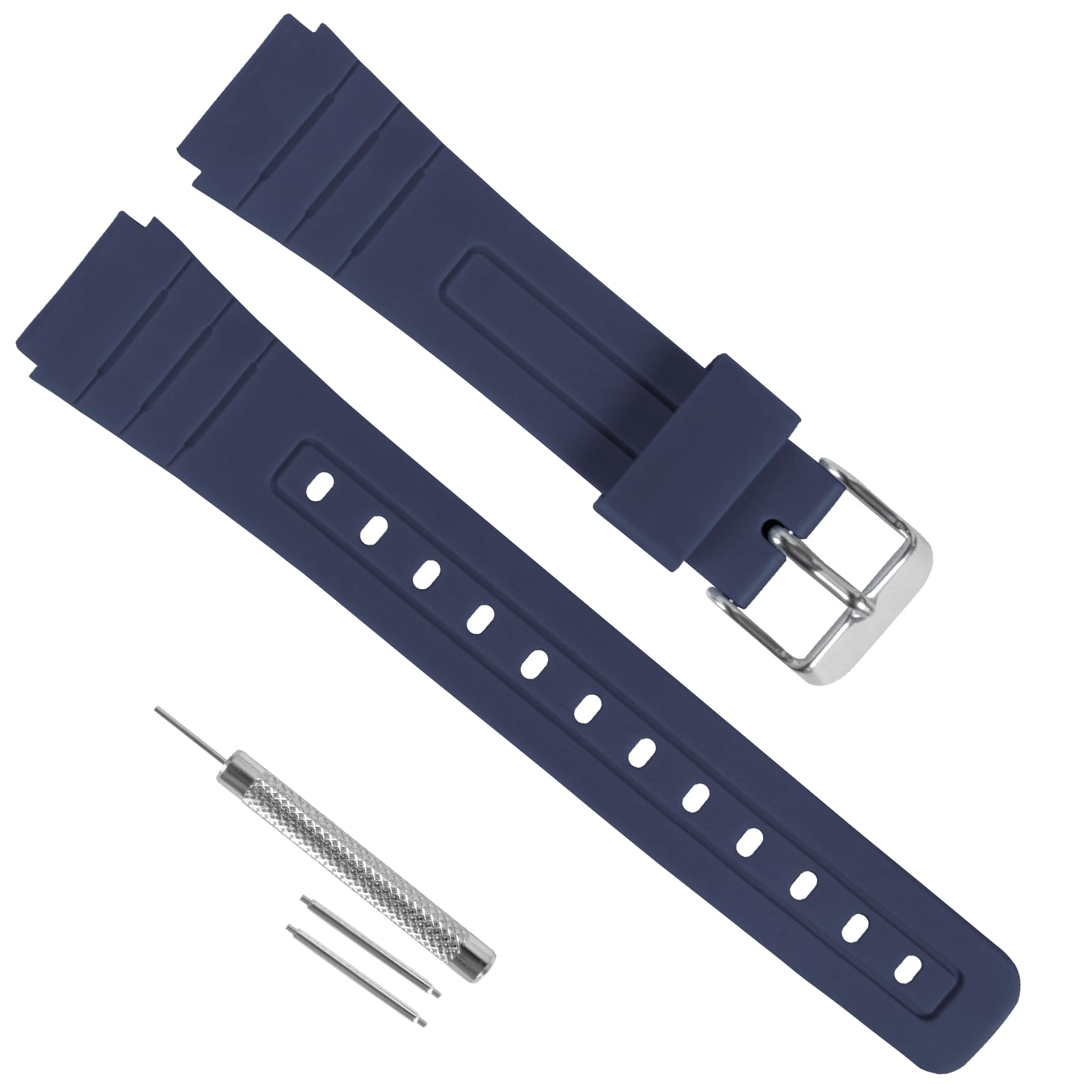 Photo 1 of 18mm Replacement Watch Band for Casio F-91W/F-84/F-94/F-105/A158/A168, Soft PU Watch Strap for Casio Men's Watch Bands (Navy Blue)