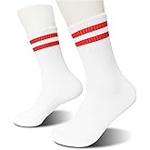 FUQWZ Retro Striped Crew Socks - Vintage White Socks Gifts for Adult, Teens