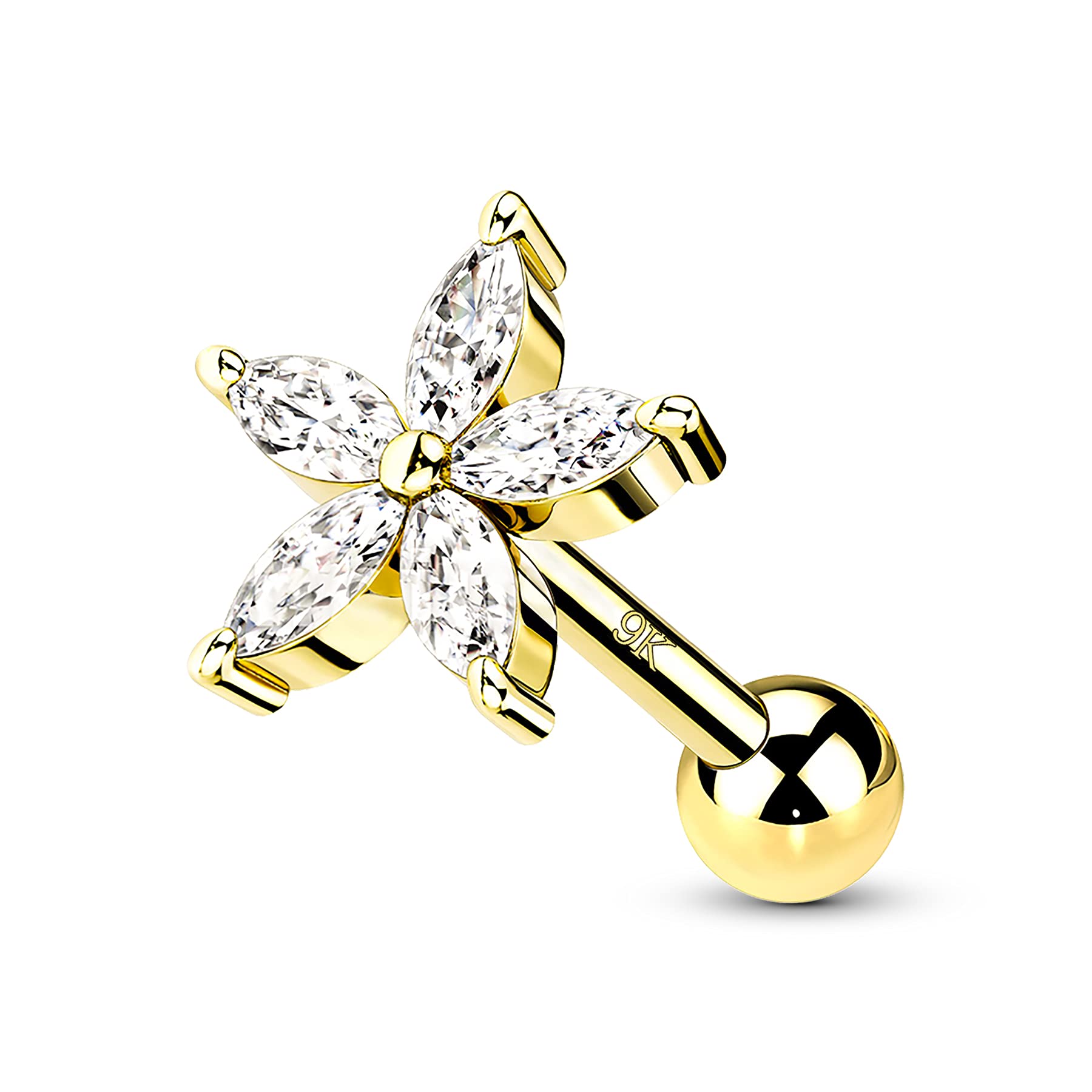 CM Crareesi Mania 9K Solid Yellow Gold Flower Helix Earrings 16G Cartilage Earrings 6mm Tragus Earrings Studs Clear CZ Helix Piercing for Girls