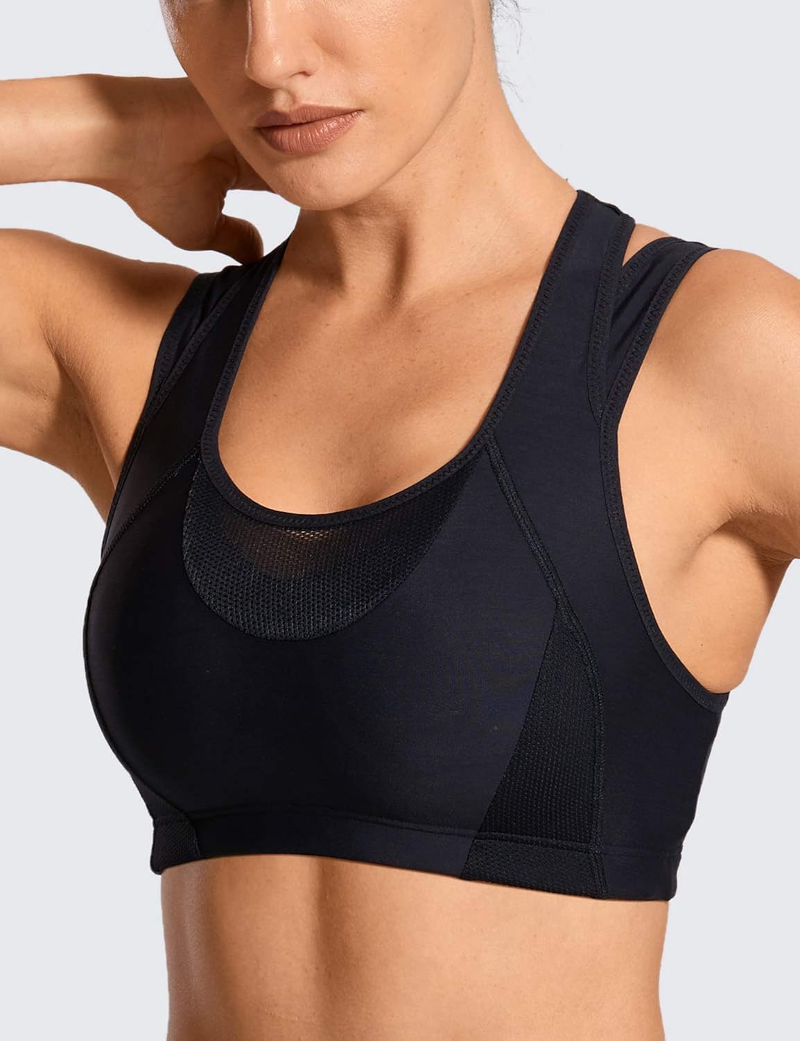 SYROKAN Women's Workout Sports Bra High Impact Support Bounce Control Wirefree Mesh Racerback Top at  Women’s Clothing store