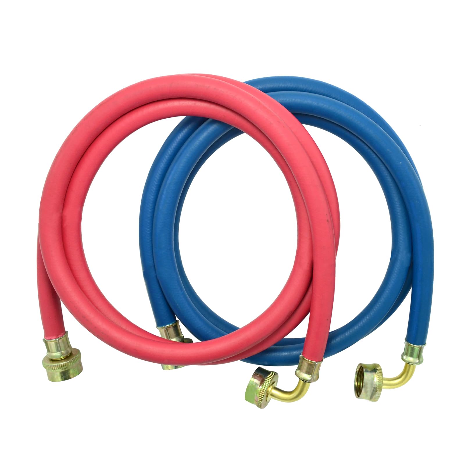 Photo 1 of Washing Machine Hose Rubber with 90 Degree Elbow, 6 FT Burst Proof Red and Blue Color Coded Water Connection Inlet Supply Lines,2 Pack
