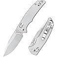 OKNIFE Rubato 3 Stainless Steel Pocket Knife,2.96" Drop Point Blade,Steel Handle with Clip,Thumb Stud,Rail Lock (Silver