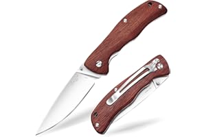 VICKAY Pocket Knife for Men, Folding Knife with Clip, 3.74" 8Cr13MoV Steel Blade, Wood Handle EDC Knife for Outdoor Capmping, Tactical, Hunting and Fishing Gift