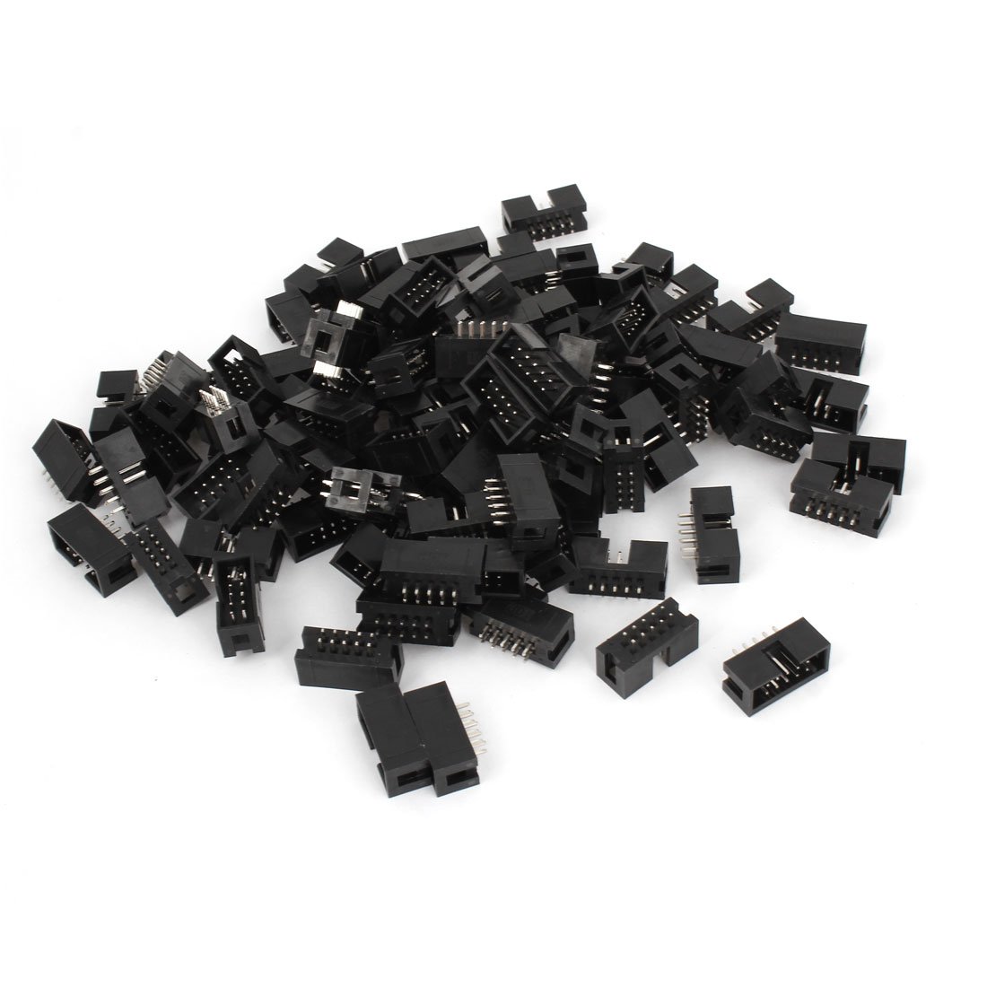 sourcing map 100 x IDC Box Header DC3-10P 10 Way 2.54mm JTAG Socket Connector Black