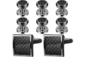 Alipis 8pcs Black Gunmetal Men’s Cufflinks and Tuxedo Shirt Studs Set with Travel Box for Wedding Groomsmen