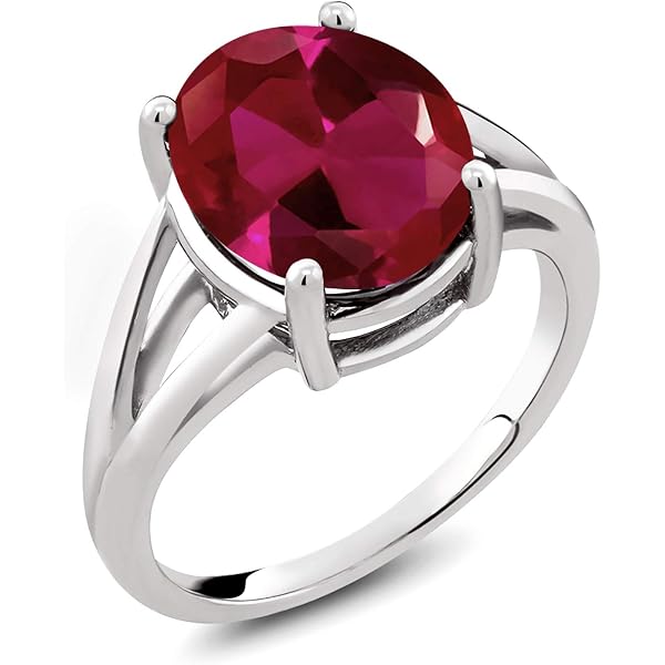 Gem Stone King 925 Sterling Silver Created Ruby Women's Ring - 2.00 CTTW Oval 9x7mm, Sizes 5-9, Gift Box Included