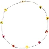 XJCMOON Colorful beaded necklaces for women,Flower Boho Bead Choker Necklace,Beach Necklace 14K Gold Plated,Summer Handmade Jewelry Gifts,handmade necklace for girls (colorful)