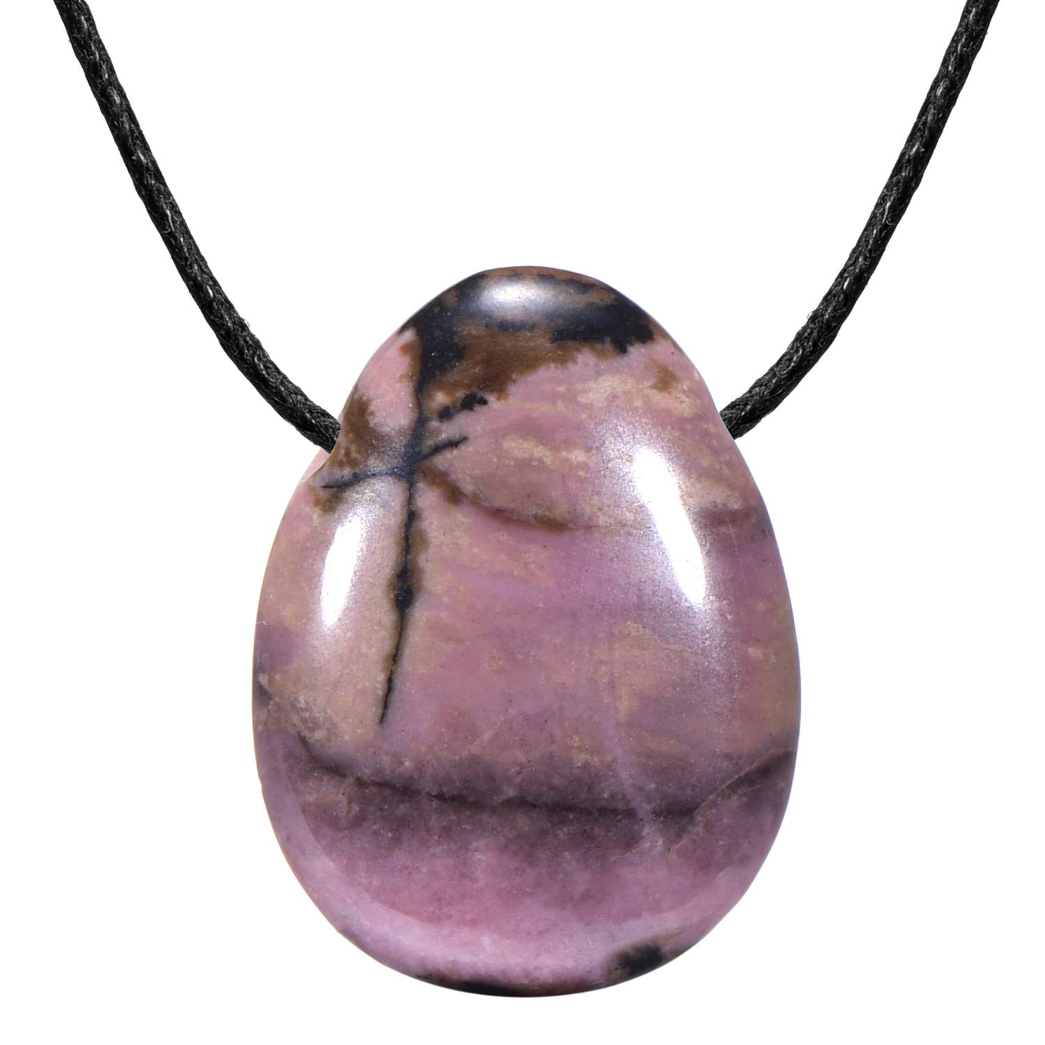 Morella Women's Necklace 31.5 inch - 80 cm gem-Stone Drop Pendant Rhodonite gem in a Velvet Bag