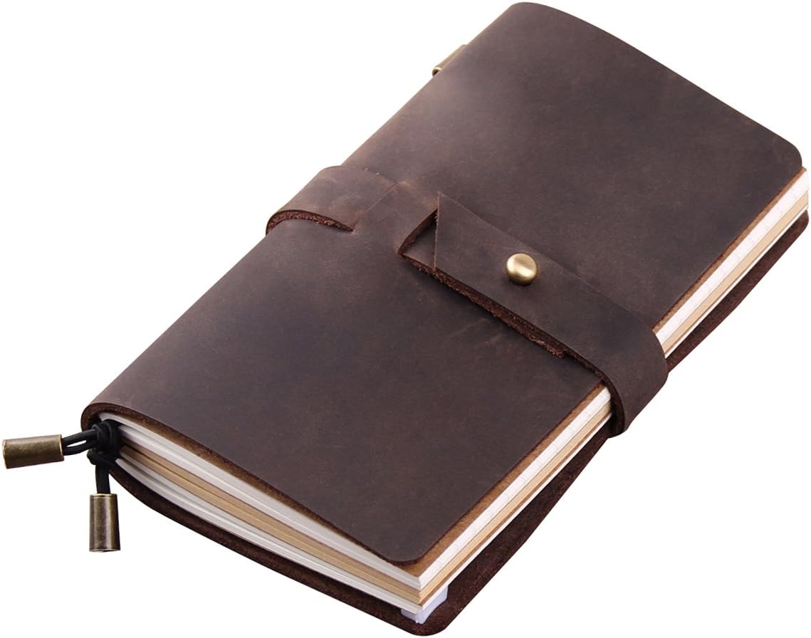 Leather Travel Journal, Handmade Travelers Notebook Refillable, Gift for Men & Women, Perfect to Write in, Medium Vintage Travel Diary 6.7" x 4", 3 Inserts, 192 Pages - Coffee