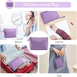 Maange Small Makeup Bag Purple PU Leather Portable Travel Pouch with Handle view 6