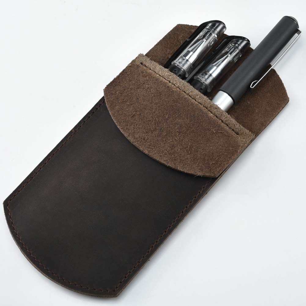 Cizen Leather Case, Leather Pocket Protector Pencil Case, Durable Vintage Pocket Protector for Pen, Stylus Touch Pen (Brown)