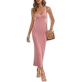 MEROKEETY Womens Summer Spring Midi Dress 2026 Beach Vacation Bodycon V Neck Casual Sleeveless Ribbed Knit Sweater Dresses