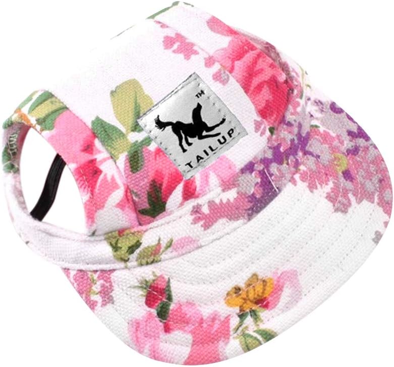 Dog Hat-Pet Baseball Cap/Dogs Sport Hat/Visor Cap with Ear Holes and Chin Strap for Small Dogs (Size S, Flowers) by Happy Hours : Pet Supplies