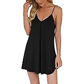 AUHEGN Nightgown for Women Loose Sleepwear V Neck Pajama Dress Soft Nightshirt Sleeveless Nightdress Chemise