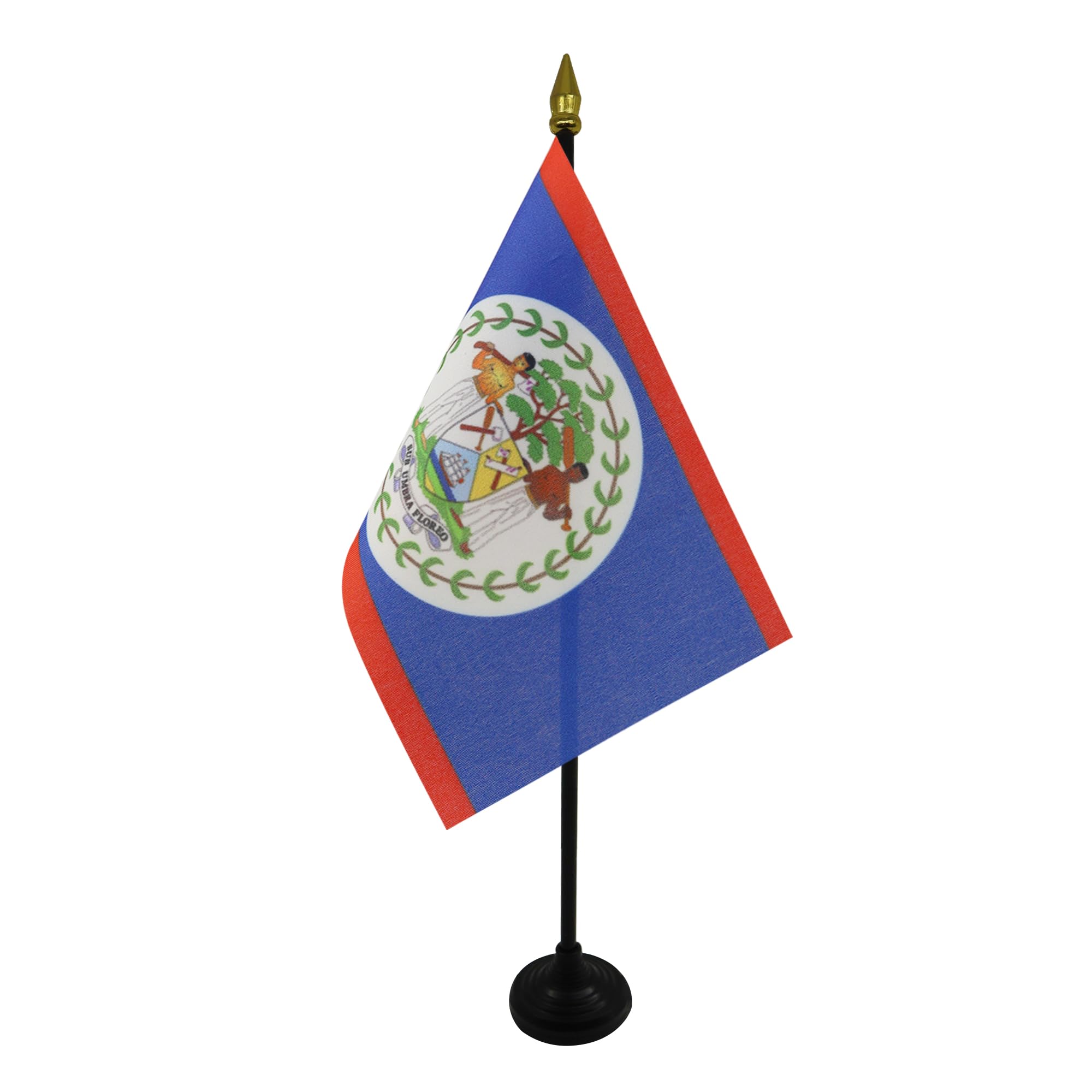 AZ FLAG - Belize Table Flag 4'' x 6'' - Belizean Mini Desk Flag 100% Polyester 15 x 10 cm - Office Mini Banner with 10'' Pole - Golden Spear