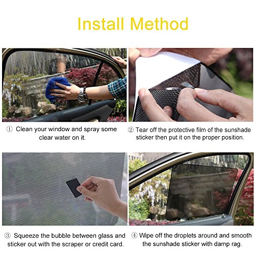 Car Side Window Sunshade Sticker, Lecone 2 PCS Black Reusable Perforated Static Cling Electrostatic Self-adhesive Vehicle Screen Windshield Film for Baby Kids UV Protection (25" x 16.5")