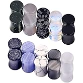 Qmcandy 10 Pairs-12 Pairs Natural Stone Ear Plugs Double Flare Saddle Stretching Gauges Expander 2G-5/8 inch
