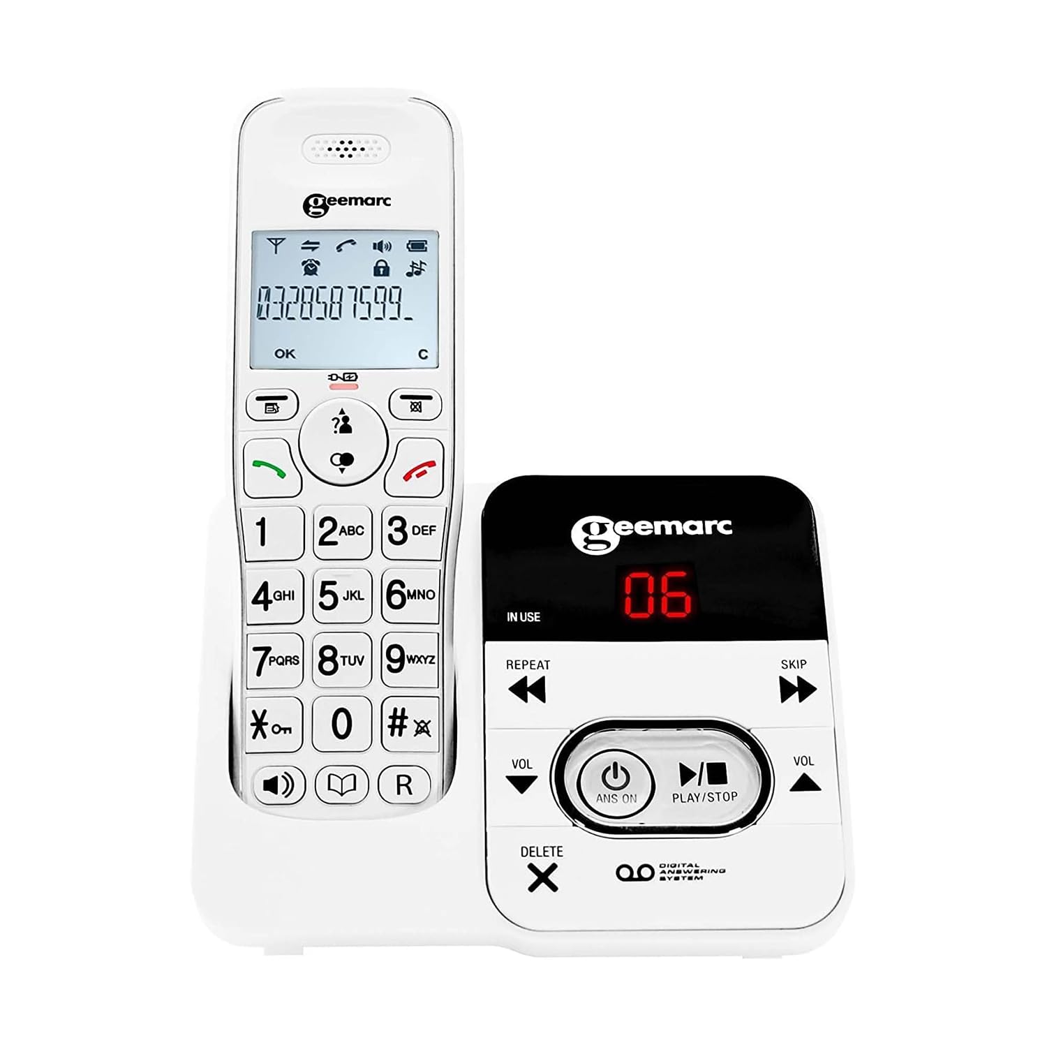 Geemarc Amplidect 295 - Amplified Cordless Home Telephone with Answering Machine and Extra Large Buttons for Seniors - Low to Medium Hearing Loss - Hearing Aid Compatible - UK Version