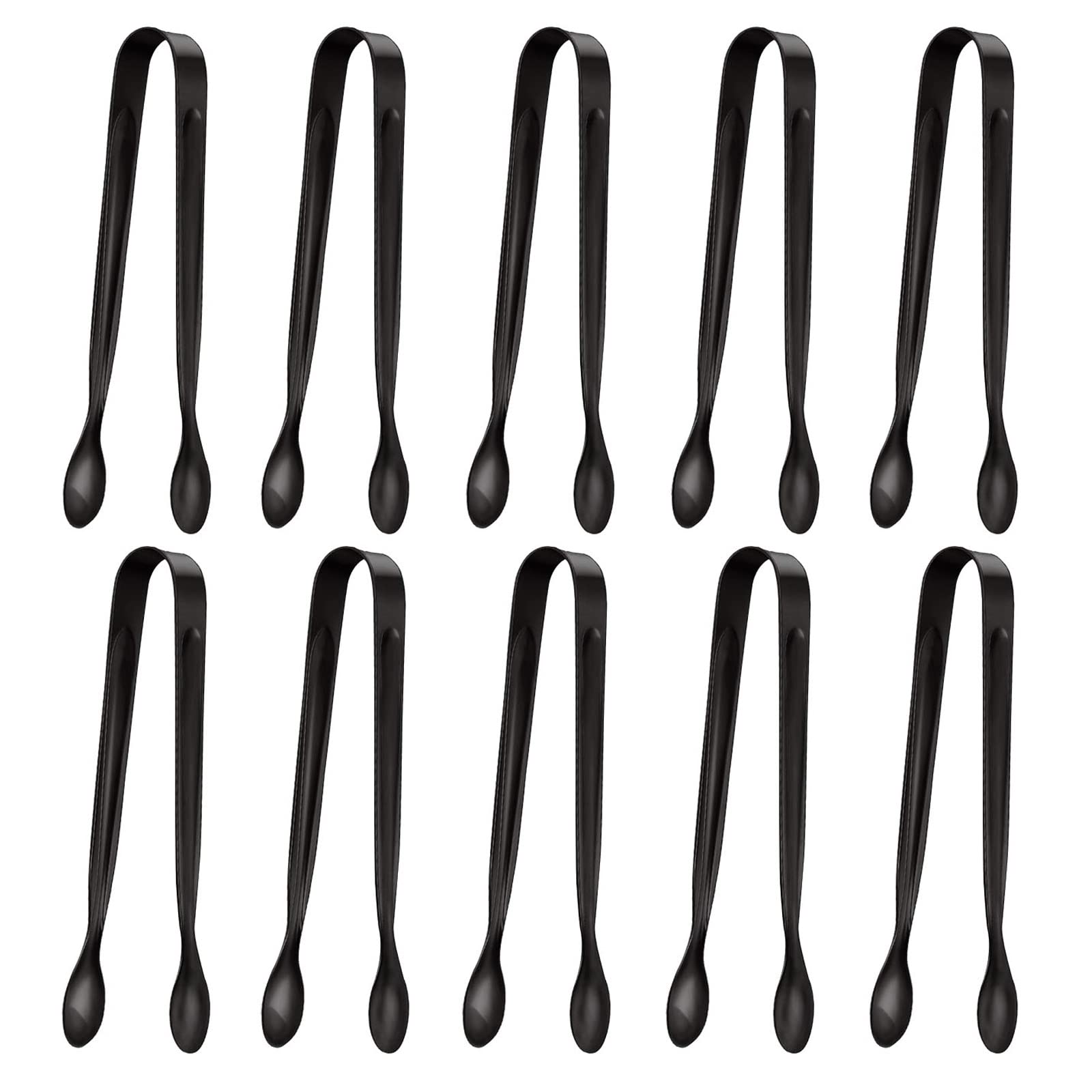 Ice Tongs Sugar Tongs, Small Stainless Steel Mini Serving Appetizers Tongs for Party Coffee Tea Wine Bar Kitchen (Black, 6)