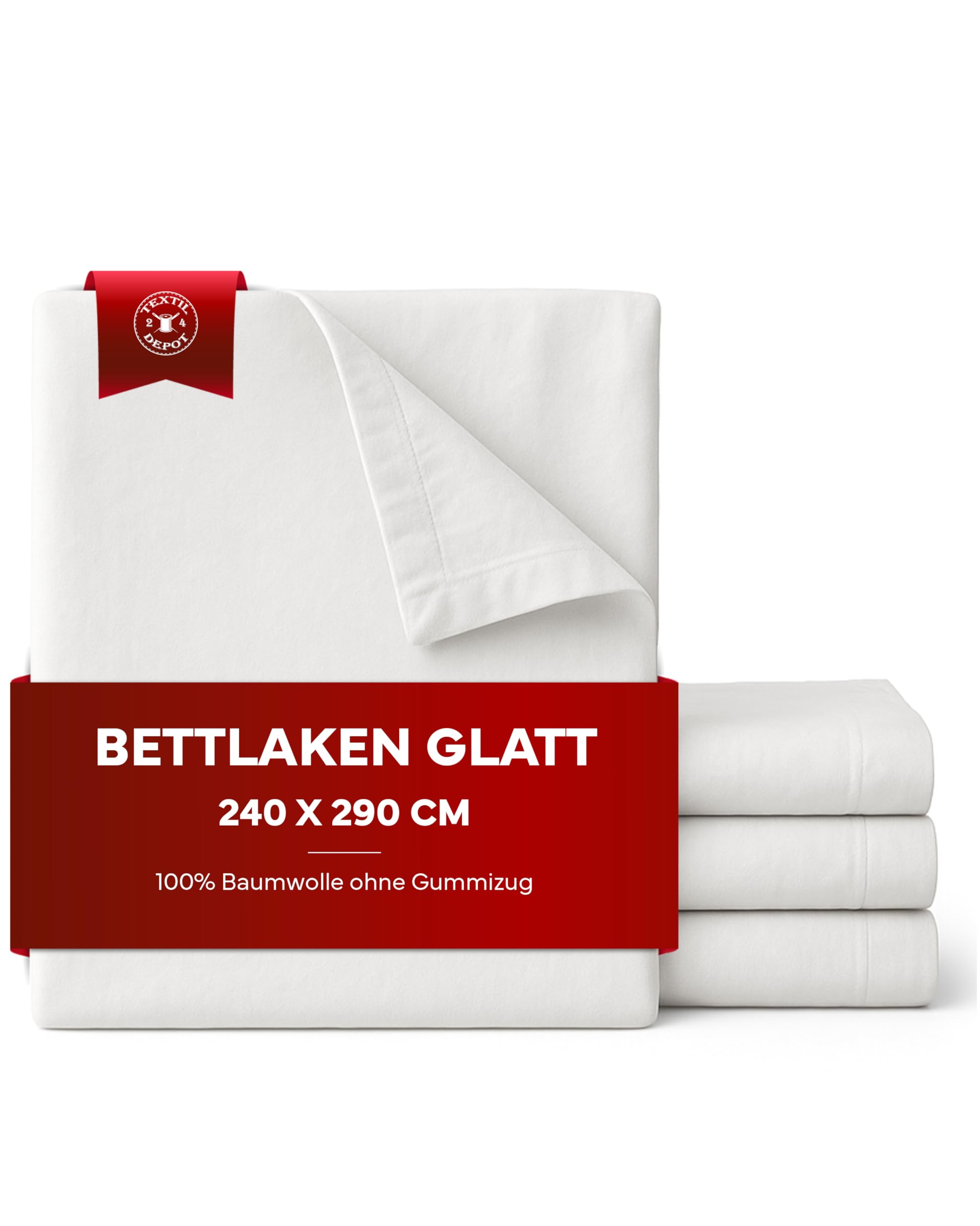 texpot Flat Sheet 240 x 300 cm Smooth White 100% Cotton without Elastic Also for Crafts Painting