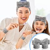Aomig Spa Headbands for Women Bowknot Elastic Microfiber Grey 1+2 Wrist Straps view 6
