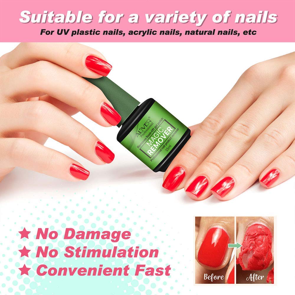 Magic Nail Polish Remover, Professional Nail Remover Soak-Off Gel Nail Polish Quickly Remove and Easily Clean Nail - 15ml : Beauty