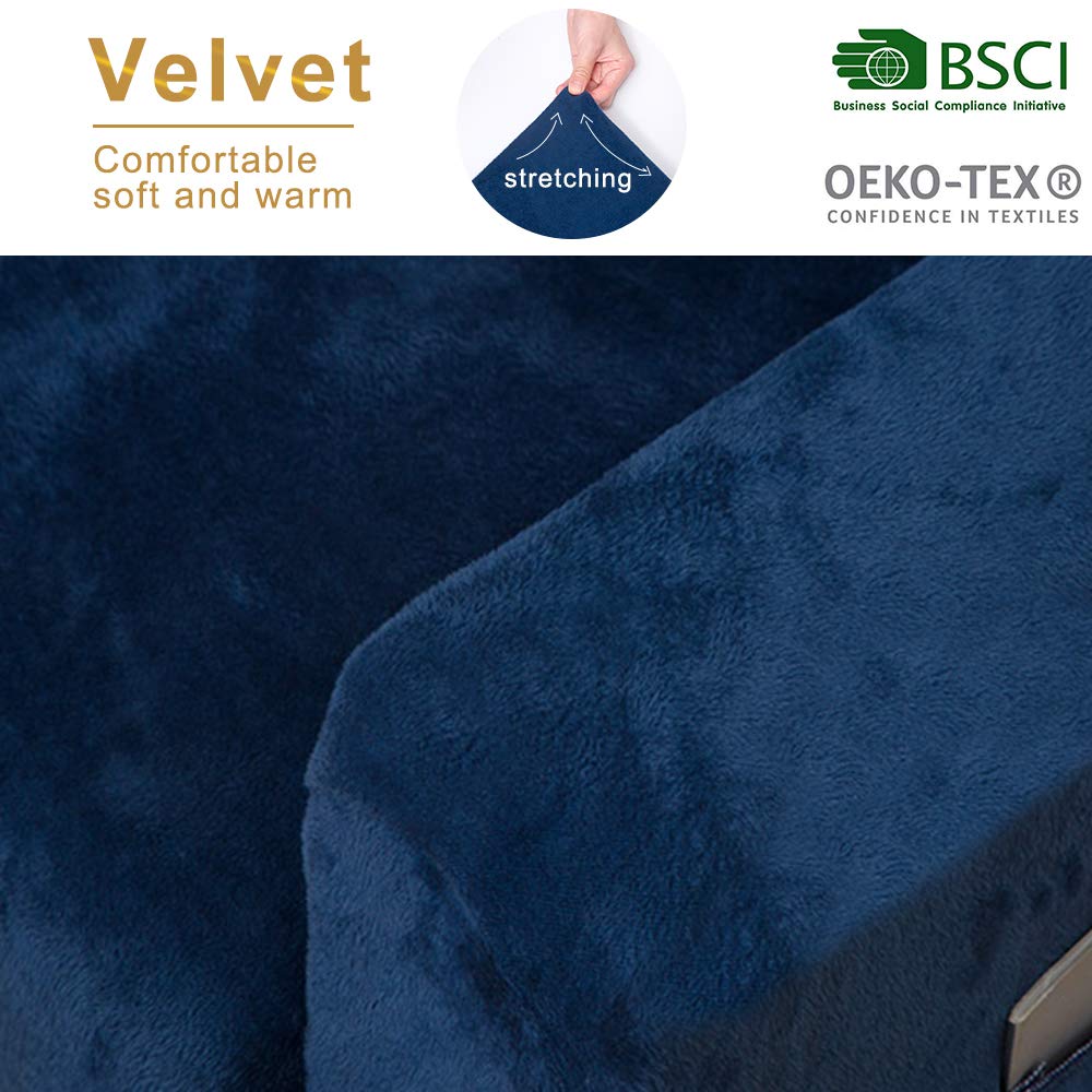 ACOMOPACK Velvet Sofa Cover Stretch Couch Cover for 2 Cushion Couch Cover Sofa Slipcover with Plastic Tuckers and Side Pocket for Living Room Furniture Protector for Dogs(Loveseat, Navy Blue)