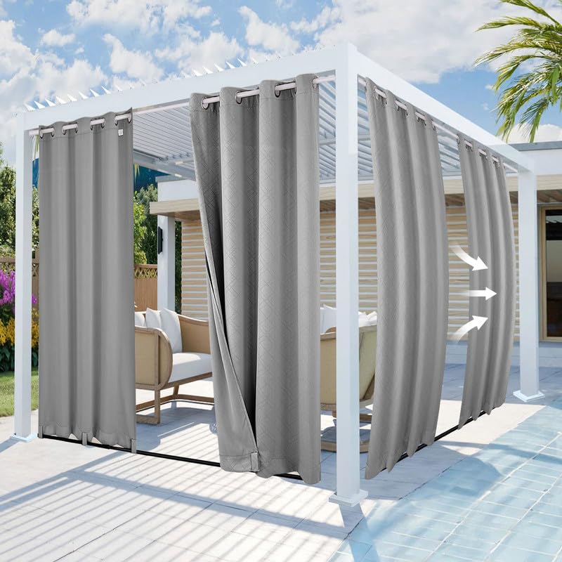 Mingfuxin Outdoor Curtains Waterproof, Windproof Garden Gazebo Patio Curtains with Grommet Top and Bottom, Embossed Pattern Thermal Insulated Blackout Privacy Outdoor Curtains for Porch Pergola