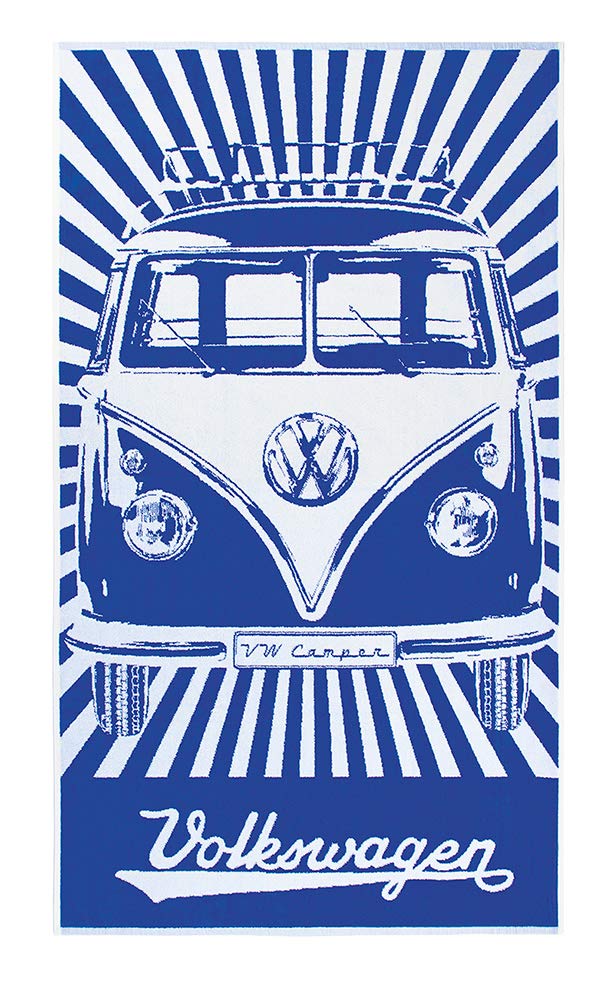 BRISA VW Collection - Volkswagen Beach Bath Sauna Towel in T1 Bus Campervan Design (Samba Stripes/Blue)