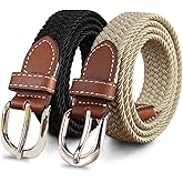 YUCFOREN 2 Pack 1'' Narrow Width Elastic Belt, Stretch Braided Skinny Fabric Woven Women or Girl Jeans Dress Casual Belt