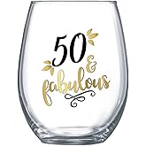 Zoey Christina 50 and Fabulous Gifts for Women Stemless Wine Glass 50th Birthday Gift for Her 0043