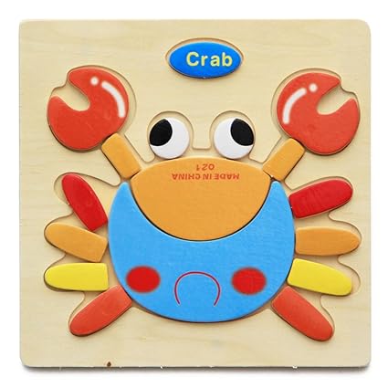 Alician Toy Children Cartoon Wooden Intelligence Jigsaw Puzzle Toy Animal Transportation Cognize Hands Grip Toy Crab